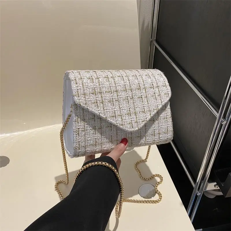 Fashion Plaid Print Tweed Crossbody Bag for Women Casual Versatile Female Shopping Chain Shoulder Pack Large Capacity Handle Bag