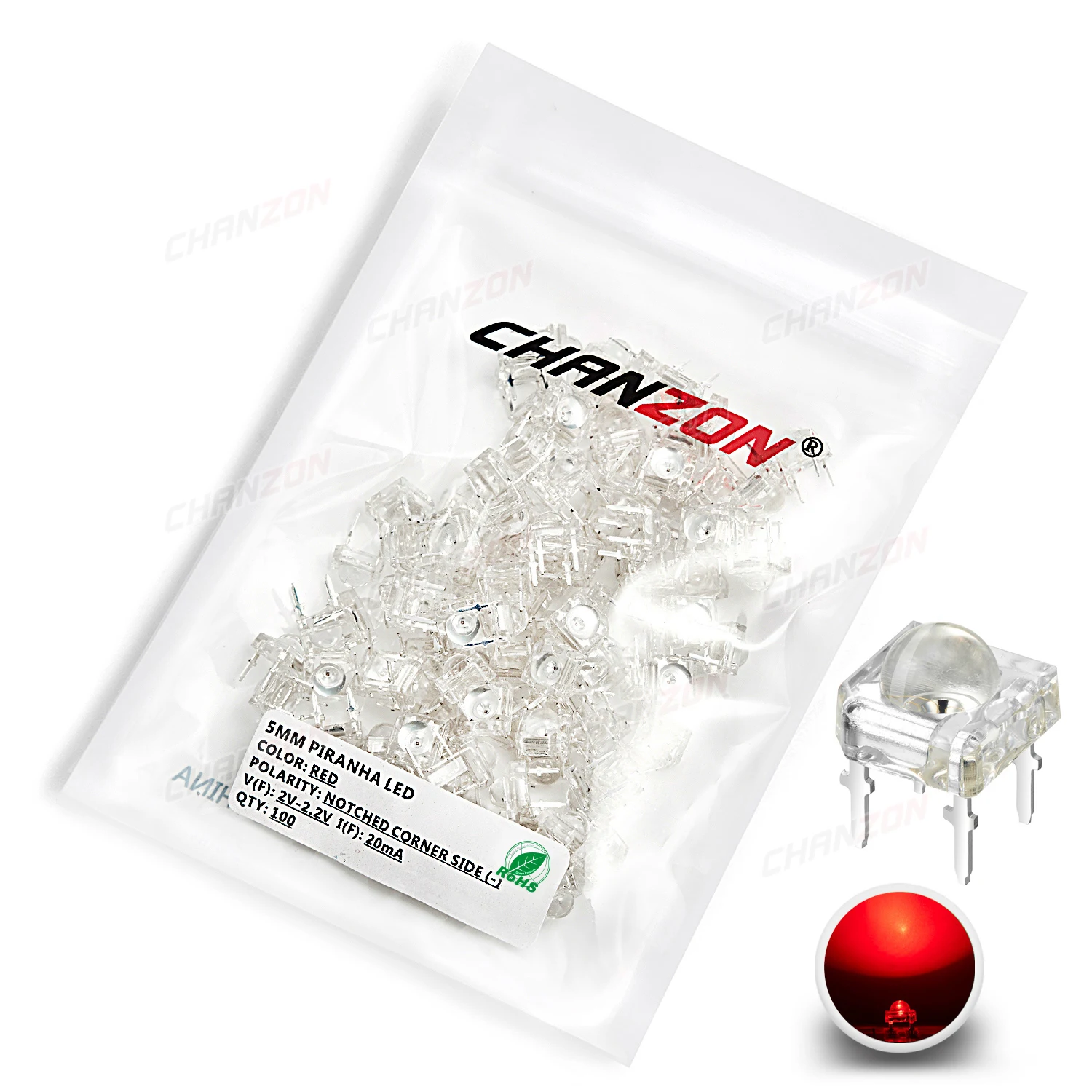 100pcs 5mm LED Piranha Light Emitting Diode Lamp Warm White Red Green Blue Yellow Bright Color 3V Indicator DIY DIP PCB Circuit