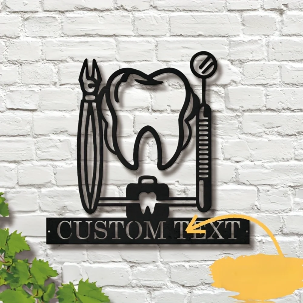 

Exquisitely Handcrafted Custom Made Dental Office Metal Wall Decor with Name Tag Floral Tool Design Vintage for Home Office