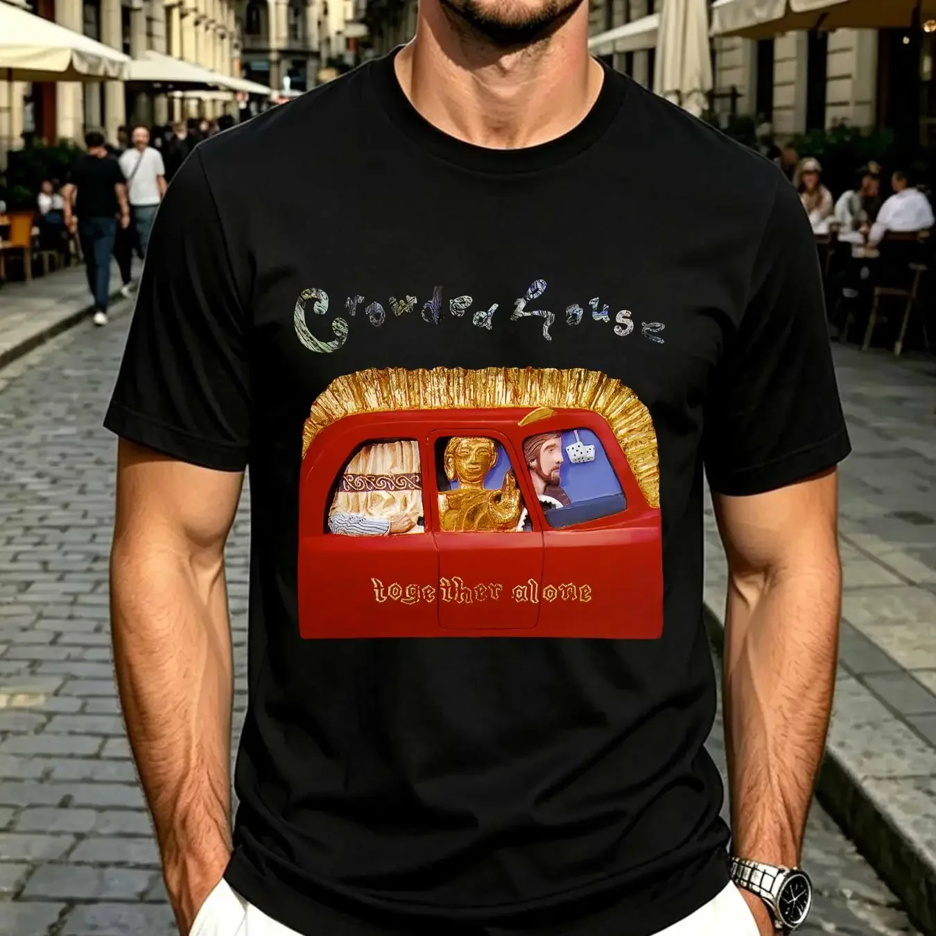 washed T Shirt Crowded House Black Cotton Full Size S 5XL YG17 long or short sleeves vintage Washed Casual Breathable Versatile