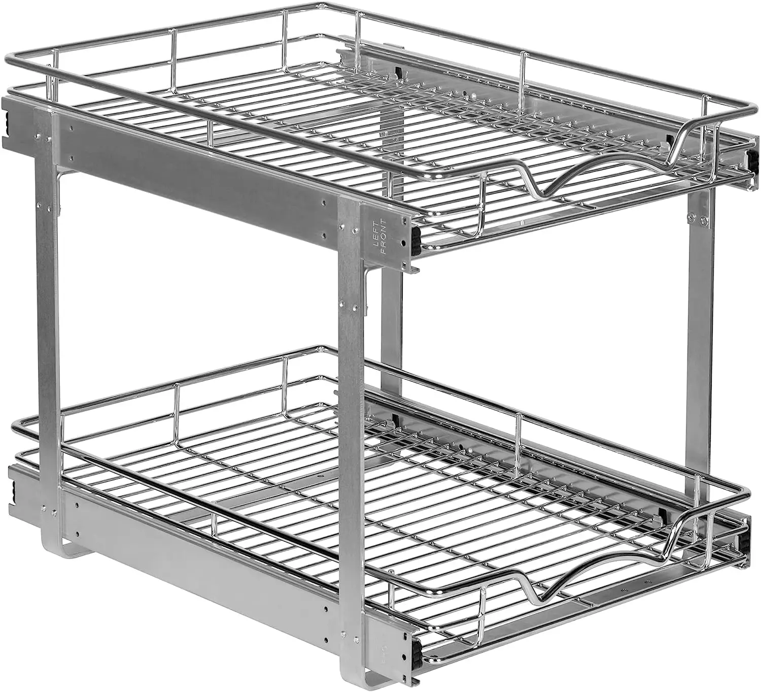 2-Tier Pull-Out Cabinet Organizer, Heavy-Duty Steel, Full-Extension Shelves, 100 lbs Capacity, Easy Install, 15"W x 21"D x 16.5"H