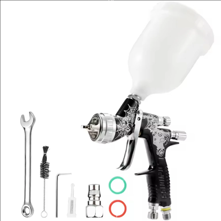 DEVIDISS Pro TE20 Lite HVLP Black Spray Gun, Professional Fine Coating Effect for Cars, 1.3mm Nozzle, 600ML White Cup, Car Repair Spray Gun, Used for Car Painting, Pneumatic Spray Gun, Air Spray Gun
