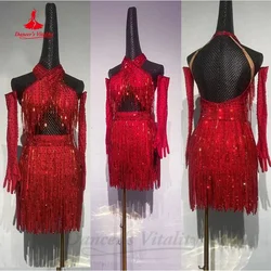 Latin Dance Dress Women Dance Professional Performance Clothes Competition Adult Female Children High-end Latin Fringe Skirt