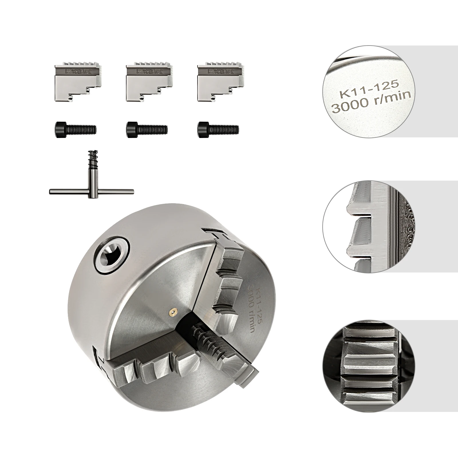 Selbstzentrierendes Drehmaschinenfutter-Set 3-Kiefer Selbstzentrierendes Drehmaschinenfutter 3000 U/min Selbstzentrierendes Futter für allgemeine/CNC-Werkzeugmaschinen – Detail 8