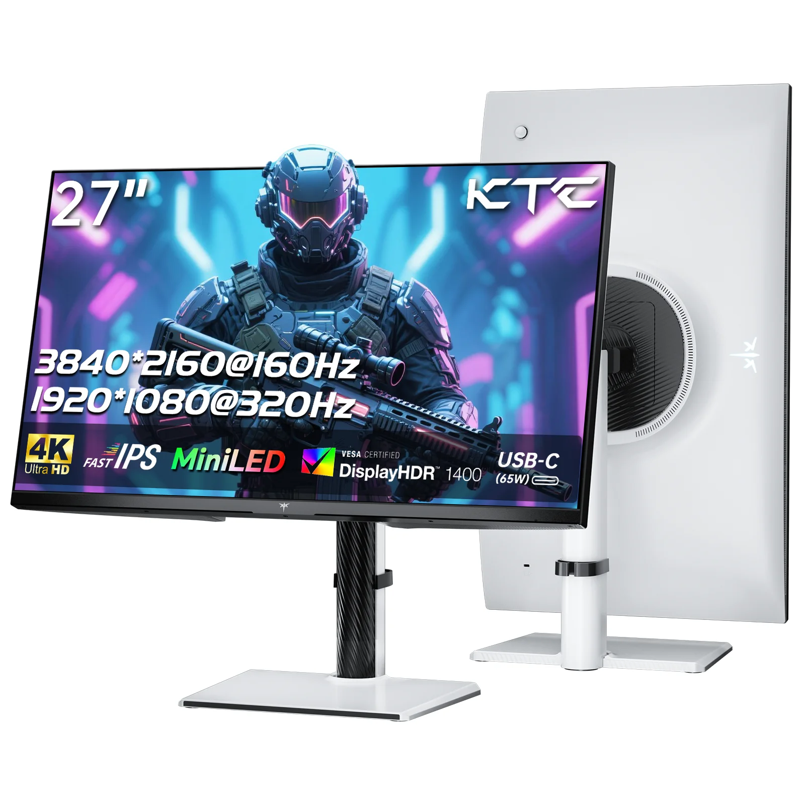 

KTC 27 Inch 4K MiniLED Gaming Monitor, UHD 3840x2160 Dual Mode (4K 160Hz/FHD 320Hz), HDR 1400, Fast IPS, Type-C 65W White M27P6