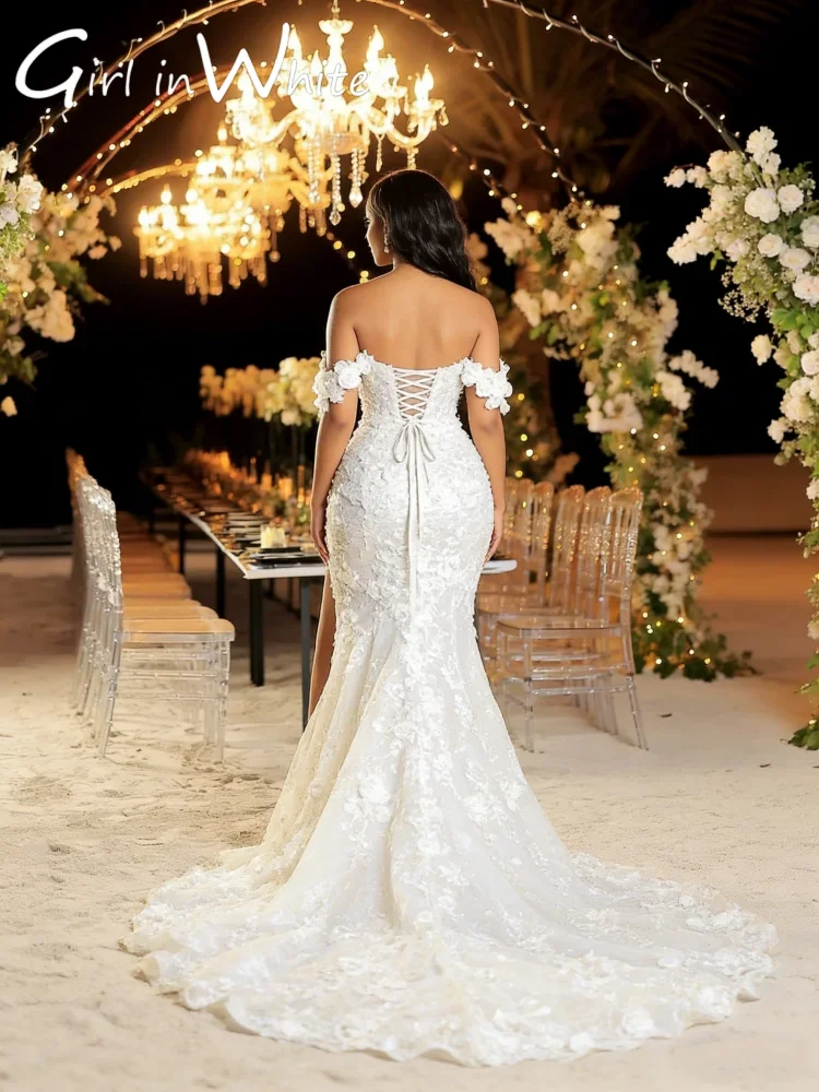 Customized White Sweetheart Elegant Mermaid Wedding Dress Off Shoulder Lace Stickers Decorative Strap Design Vestido De Novia