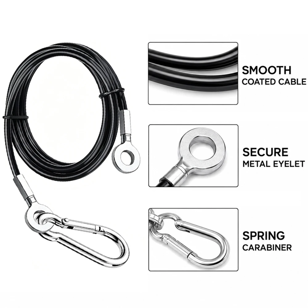 0.5-1M with Spring Buckle 5mm Black Safety Rope Suitable for Gym Fitness Equipment or Commercial Durable Fitness Accessories