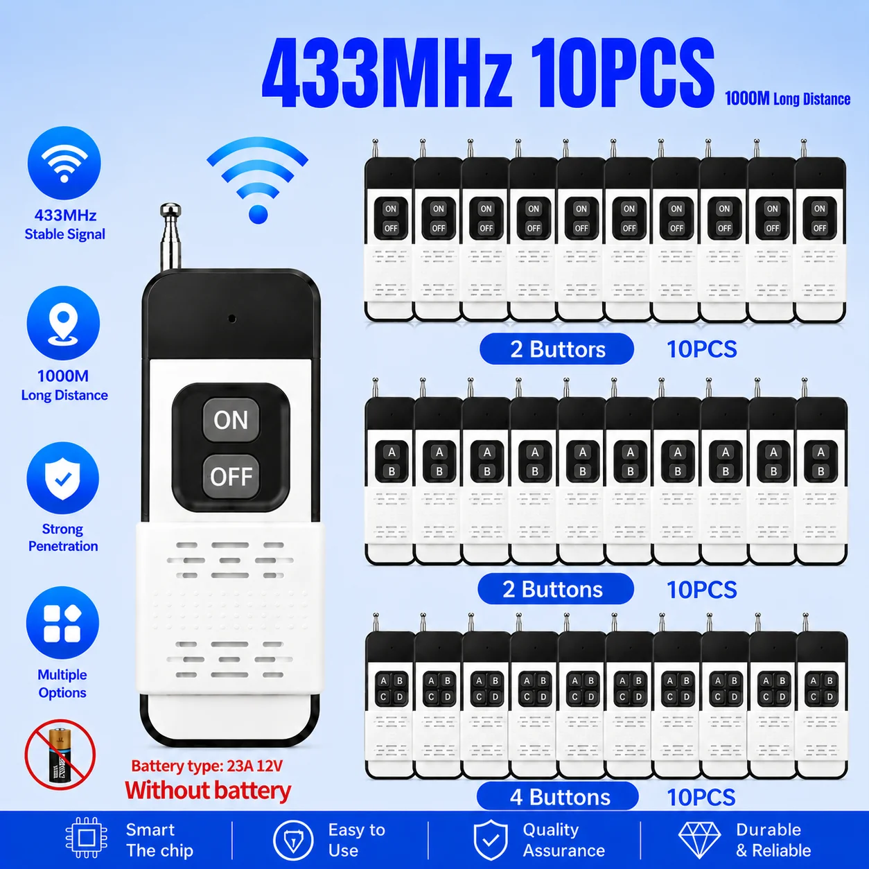 10PCS 433Mhz Wireless Light Switch Remote Control RF 1000M Distance 12V Relay Receiver Module Control for Electronic Lock Gate