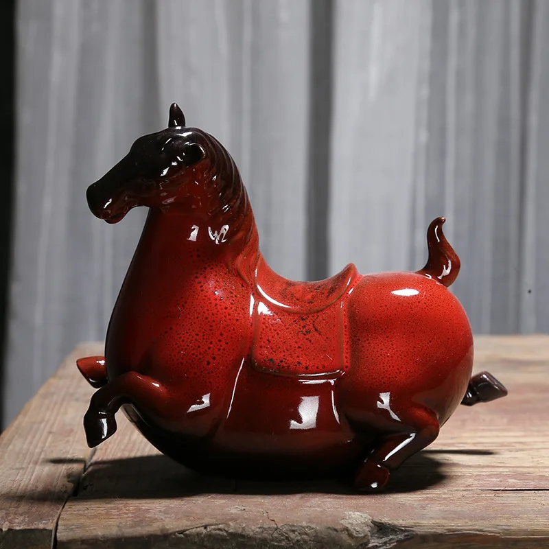 Chinese Retro Handmade Ceramic Animal Statue Horse Simulation Animal Modern Home Decoration Accessories Ornaments Decor