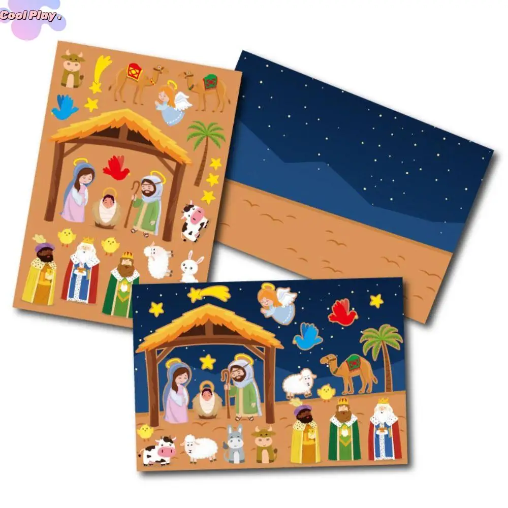 24 Sheets Nativity Stickers Nativity Recognition Training Puzzle Scenes Stickers Crafts DIY DIY Puzzle Games Sticker Kids Toys