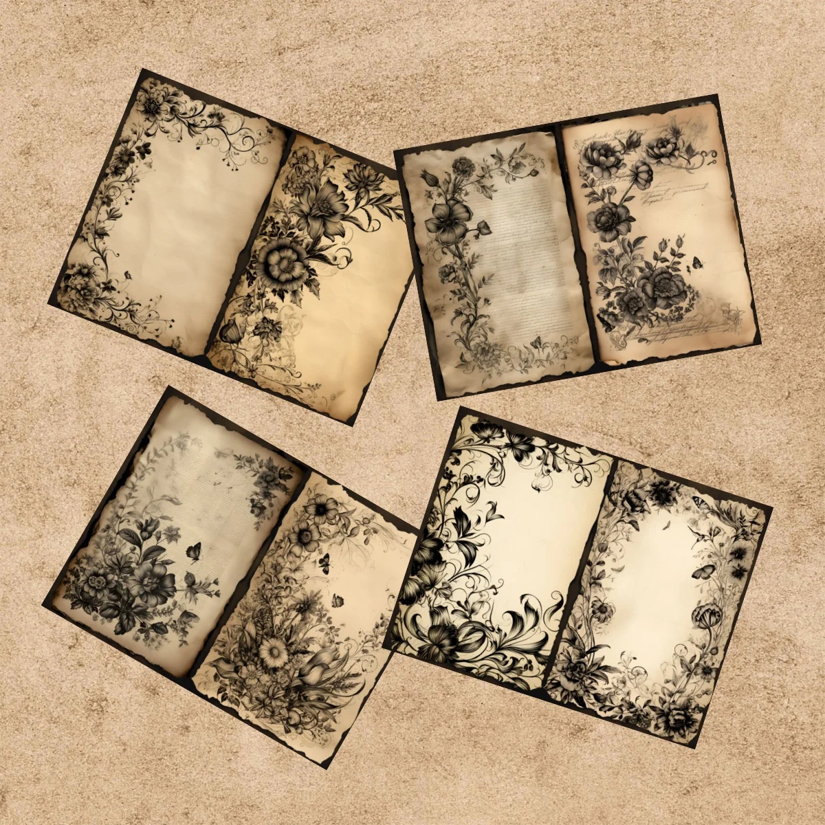 10 Sheets A5 Size Vintage Gothic Dark Lace Flowers Background Vintage Grunge Journal Planning Scrapbooking