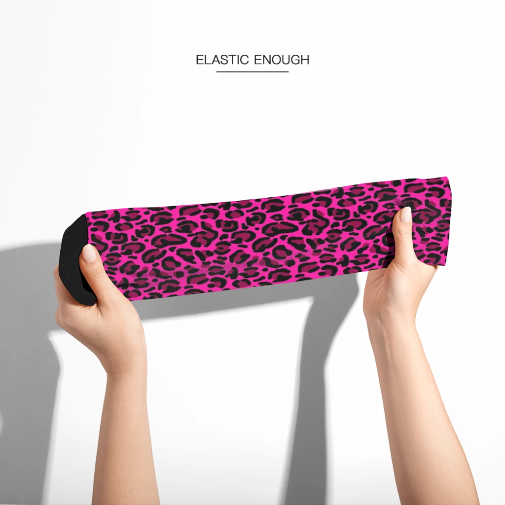 Hot Pink Y2K Aesthetic Leopard Print Straight Socks Male Mens Women Spring Stockings Polyester Polyester