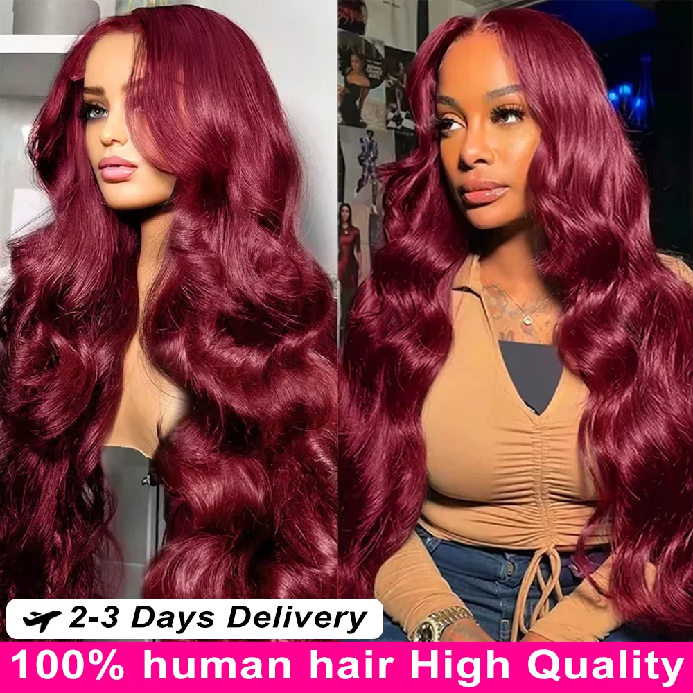 

40 Inch 99j Burgundy Body Wave Human Hair Wigs 13x6 Hd Lace Front 100% Quality Human Hair Wet And Wavy Lace Frontal Wig ForWomen
