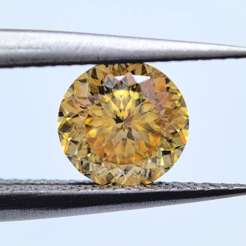 Moissanite batu lemon warna kuning bentuk bulat 100 potongan segi Lab tumbuh batu permata untuk pesona perhiasan wanita dengan sertifikat GRA