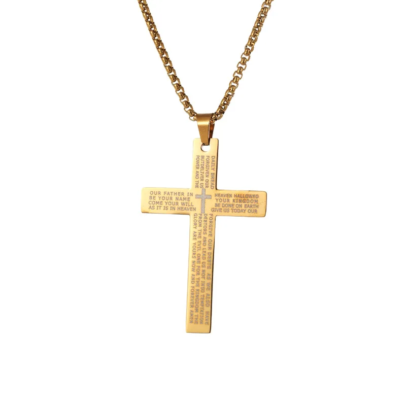 Neue Bibel-Jesus-Kreuz-Anhänger-Halskette, Hip-Hop-Halskette aus Edelstahl für Damen und Herren, Retro-Religiöser Gebetsschmuck – Detail 8