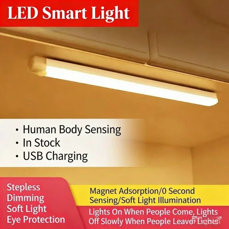 LED Motion Sensor Light Night Light Wireless USB Under Cabinet Light For Kitchen Cabinet Bedroom Wardrobe Sensor Indoor Lighting