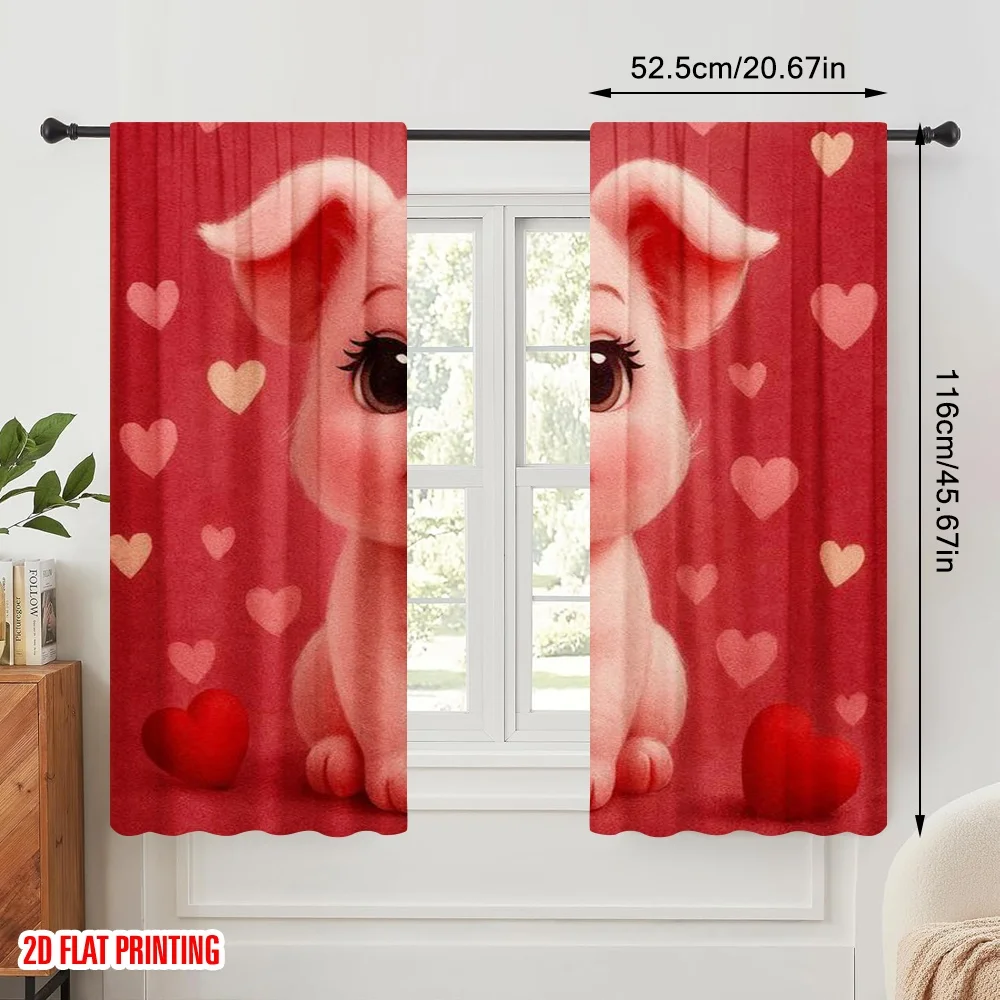 2pcs,2D plane printing Curtains Digital Printed Sweet Swine Serenity Polyester (without rod) Holiday Perfect for Bedroom,