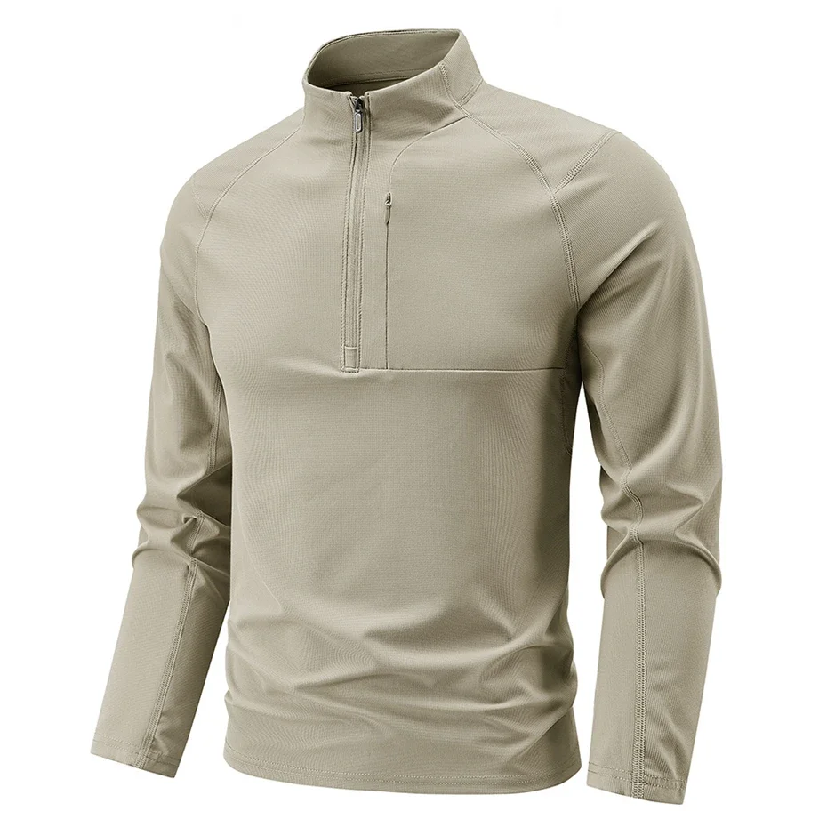 

Quick Dry Men's Polo Shirt Stand Collar Pullover Male Long Sleeve Half Zipper Sport Golf Running Pullover Tees for Men