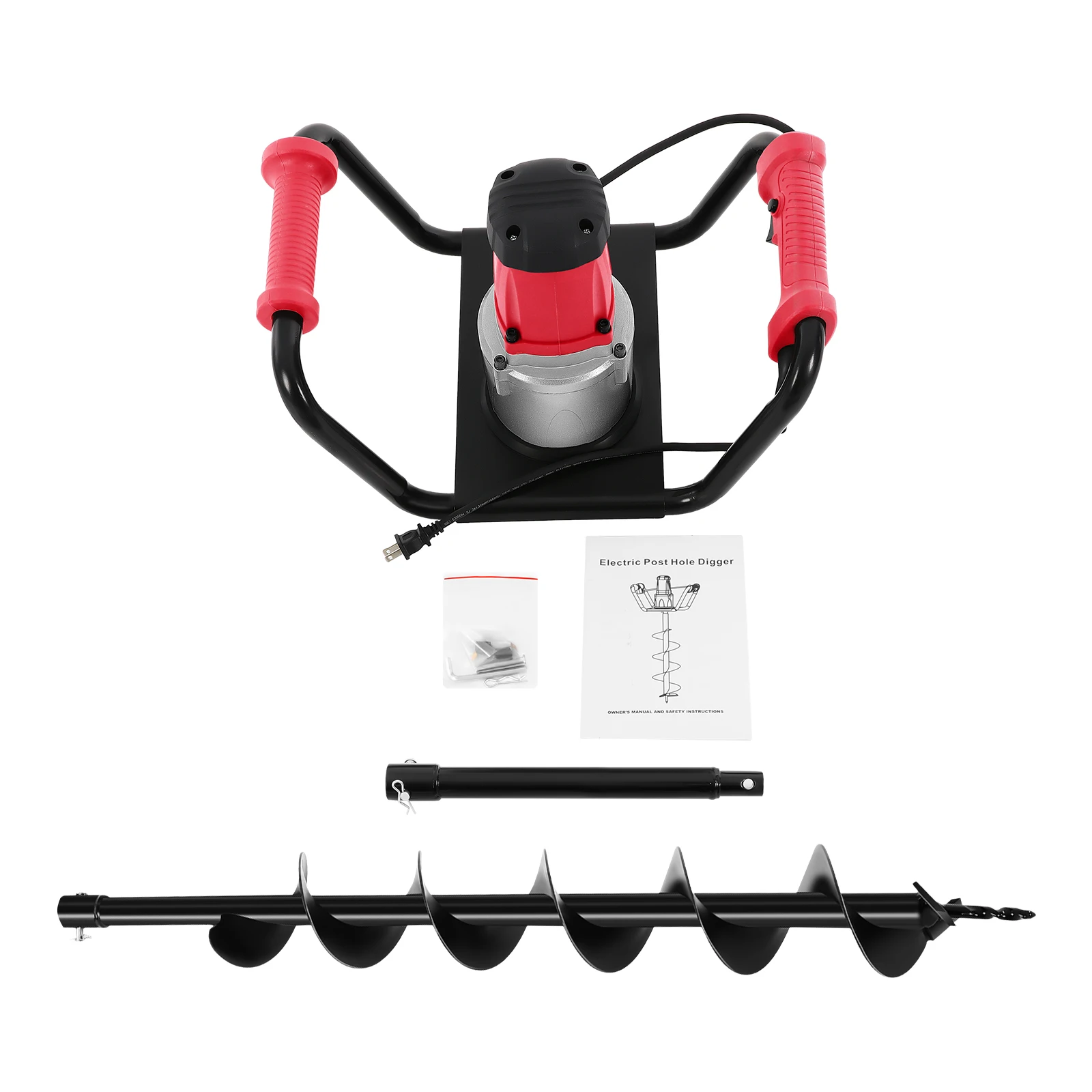 1.5KW 110V Electric Post Hole Digger for Garden Spiral Auger Drill with Extension Rod 300mm Hole Depth Fence Tree Planter Driver