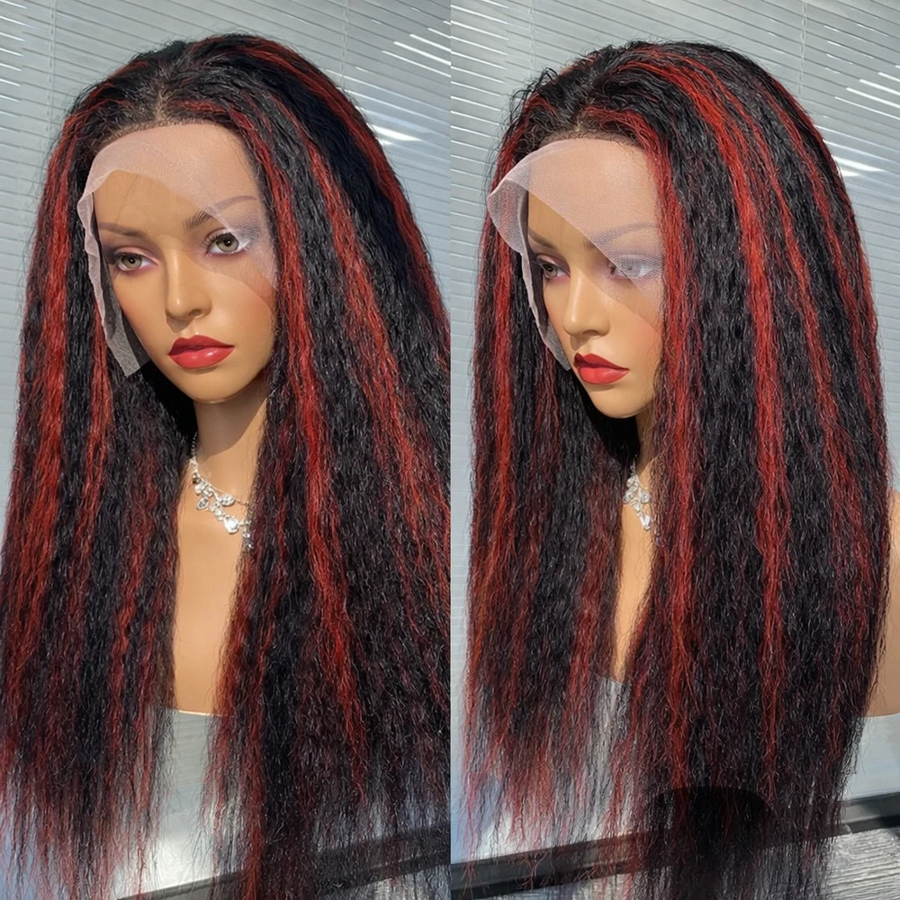 

1B/99J Красный Черный Выделенный Парик Человеческие Волосы Кудрявый Прямой Парик Фронта Шнурка 13x4 Бразильский Бордовый Цветной Предварительно Срезанный Парик 5X5 Бесклеевой Парик