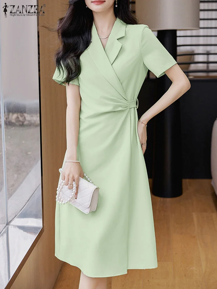 

Elegant Office Lady Short Sleeve Dress Summer Party Sundress 2024 ZANZEA Women Stylish OL Work Blazer Vestidos Casual Solid Robe