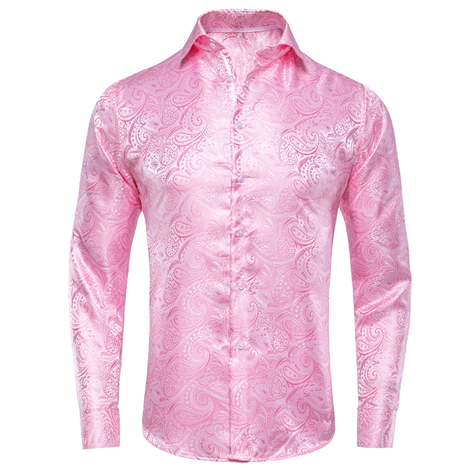 Camisas de seda Jacquard para hombre, rosa, azul, rojo, verde, dorado, manga larga, camisa con solapa de un solo pecho, blusa, prendas de vestir exteriores, negocios de boda