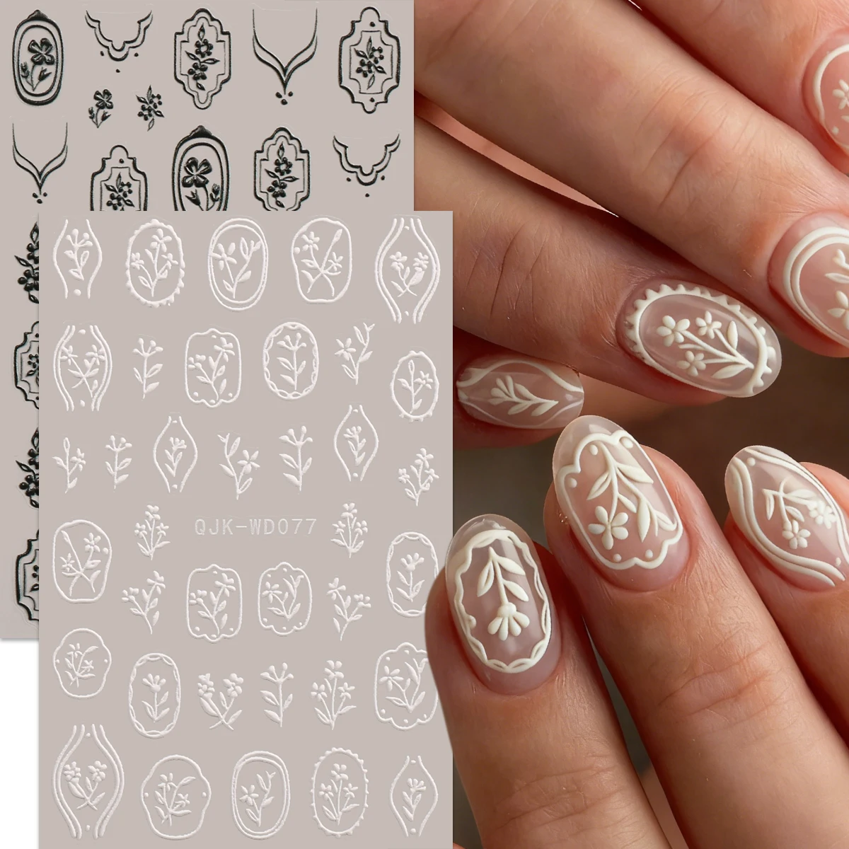 2 قطعة الربيع الرجعية التطريز النمط الرعوي تنقش ملصقات فن الأظافر ، رائعة 5D مسمار ملصقات فنية ، مسمار الديكور ، DIY بها بنفسك ، هدية #2