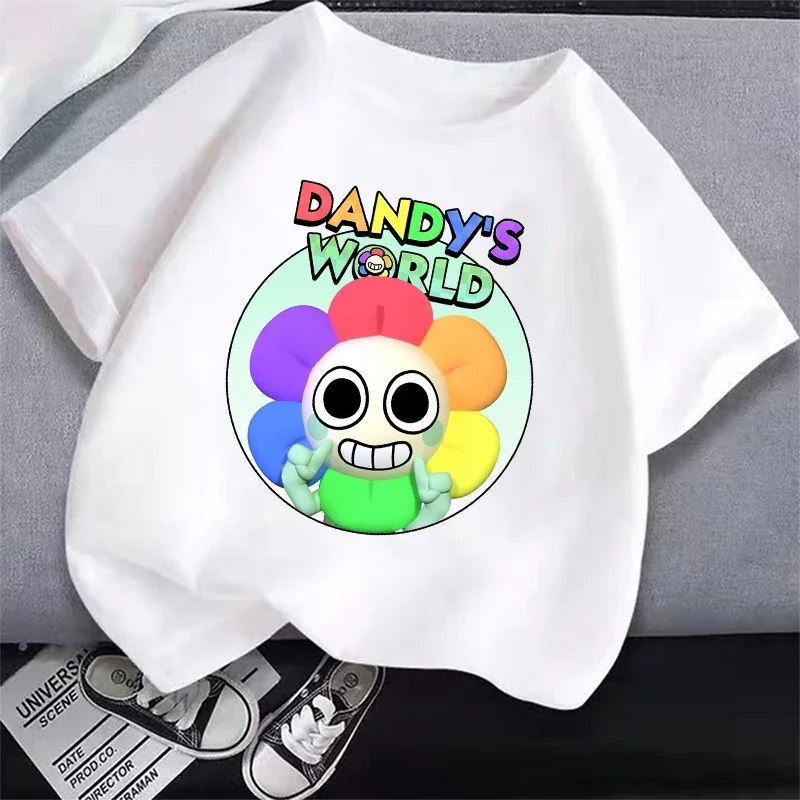 Game Dandy's World Boy Anime Casual T-shirt Girl Cartoon Cotton Tops Summer Kids Fashion Cute Clothing Short Sleeve Clothes Gift