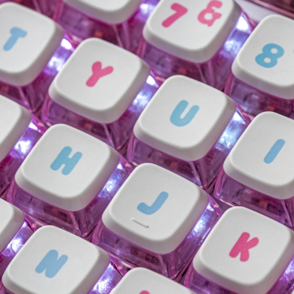 Imagem -03 - Verão Conto Rosa Transparente Keycap 122 Teclas Material Pbt Asa Perfil Pudim Keycap Adaptado para Teclado Mecânico mx