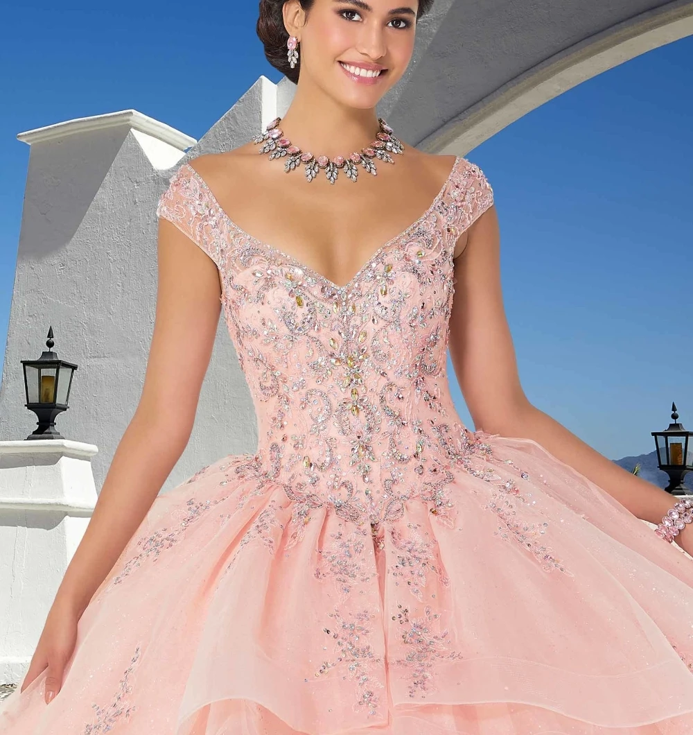 Evlast Lilac ชุด quinceanera คริสตัลเม็กซิกันชุดไปงานเต้นรำ beading appliques ชั้นรัดตัว Sweet 16 vestidos de XV anos TQD125