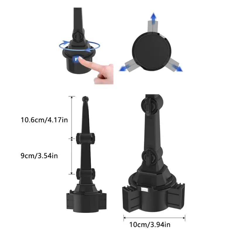 R53C Universal Car Cup Holder Mounts for Tablets and Smartphones 11-22cm with 360° Rotation and Adjustable Stand Secure Grip