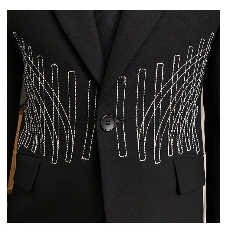 Streetwear Casual Blazer Hombre Double Breasted Embroidery Pattern Blazer Jacket Stage Male Terno Masculino Prom Blazer For Men