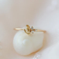 Inspiration Design Irregular Natural Small Grain Citrine Diamond Open Adjustable Ring Elegant Charm Women's Silver Jewelry