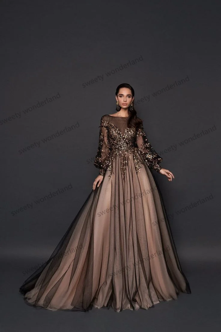 Vintage Long Evening Dresses Women Full Sleeves Maxi Gown Lace Appliques vestido de novia Party Celebrity Gown