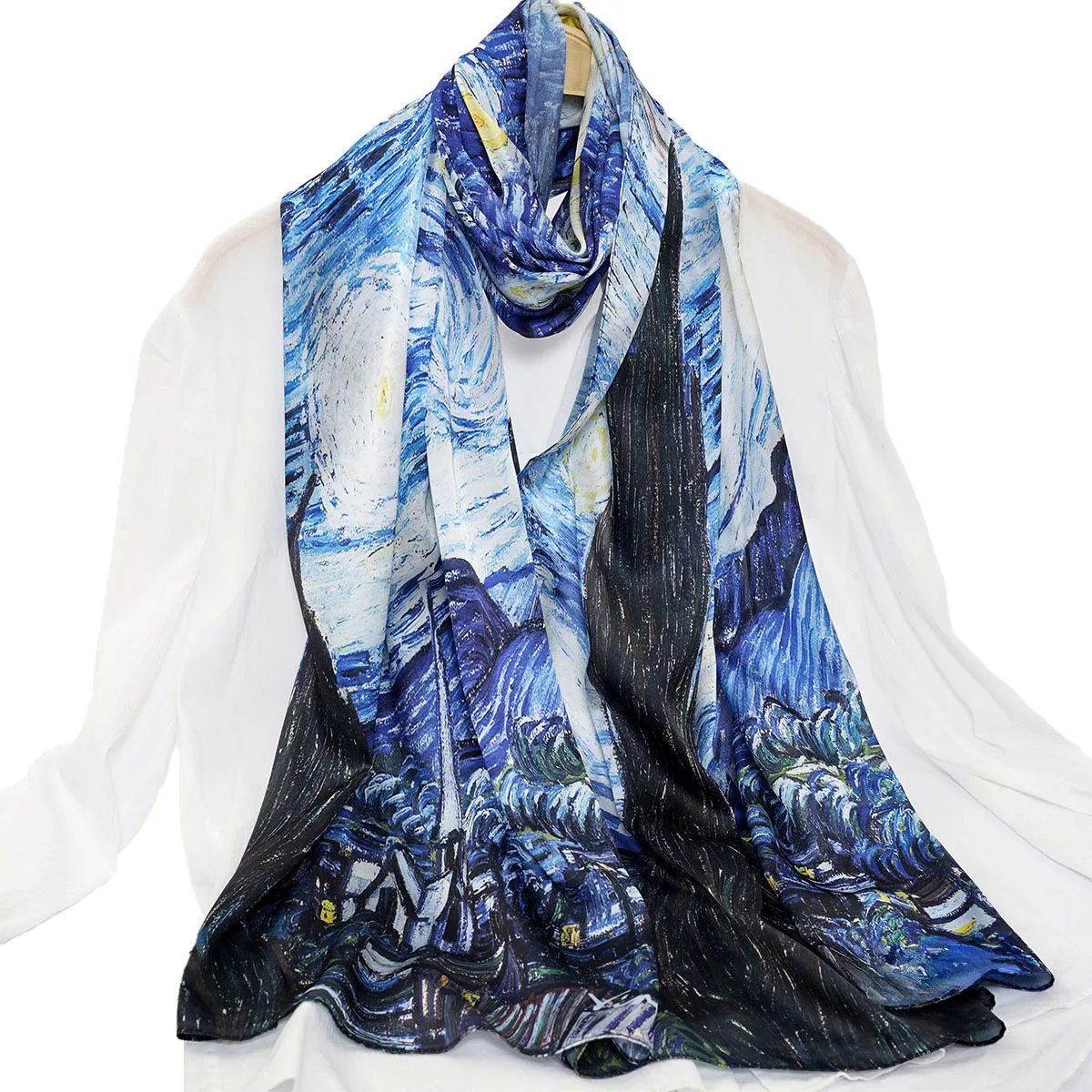 A new model of simulated silk Van Gogh oil painting Monet oil painting printing high-end elegant scarf shawl silk scarf