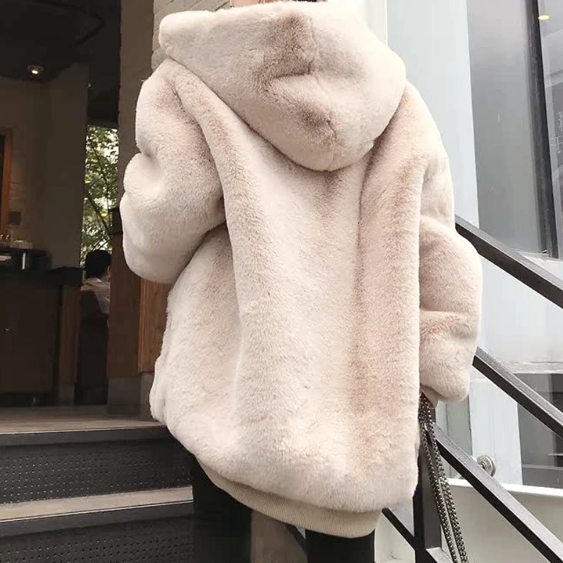 معطف متوسط الطول للنساء معاطف من الفرو الصناعي سترات بقلنسوة وسحاب سميك دافئ Y2k ملابس الشارع الشهير ملابس خارجية أنيقة للعمل للخريف والشتاء #2