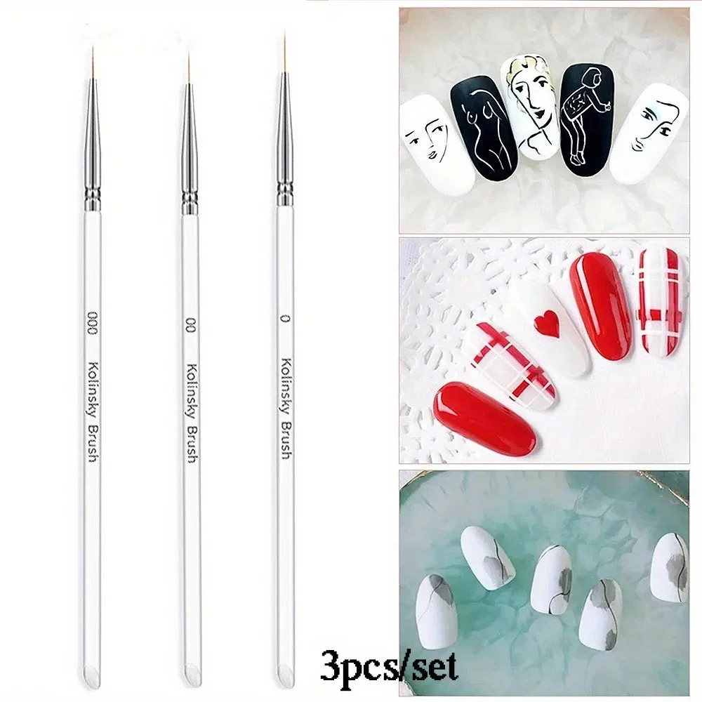 3szt/zestaw Ultracienki pędzel do paznokci UV Gel 3D Tips French Stripe Drawing Pen With Acrylic Handle Women Girls DIY Manicure Tools