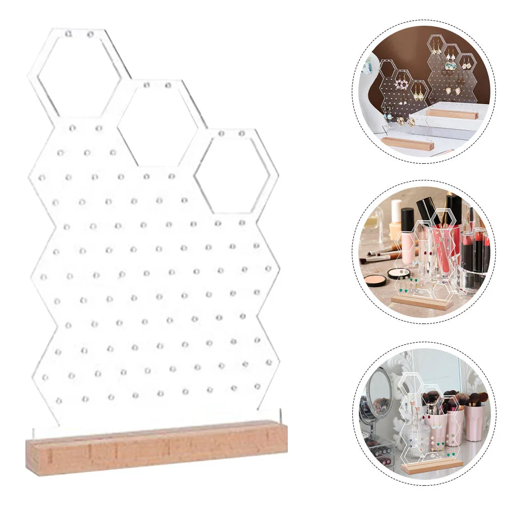 Espositore per orecchini in acrilico con base in legno, supporto per gioielli da tavolo trasparente, per riporre orecchini da negozio