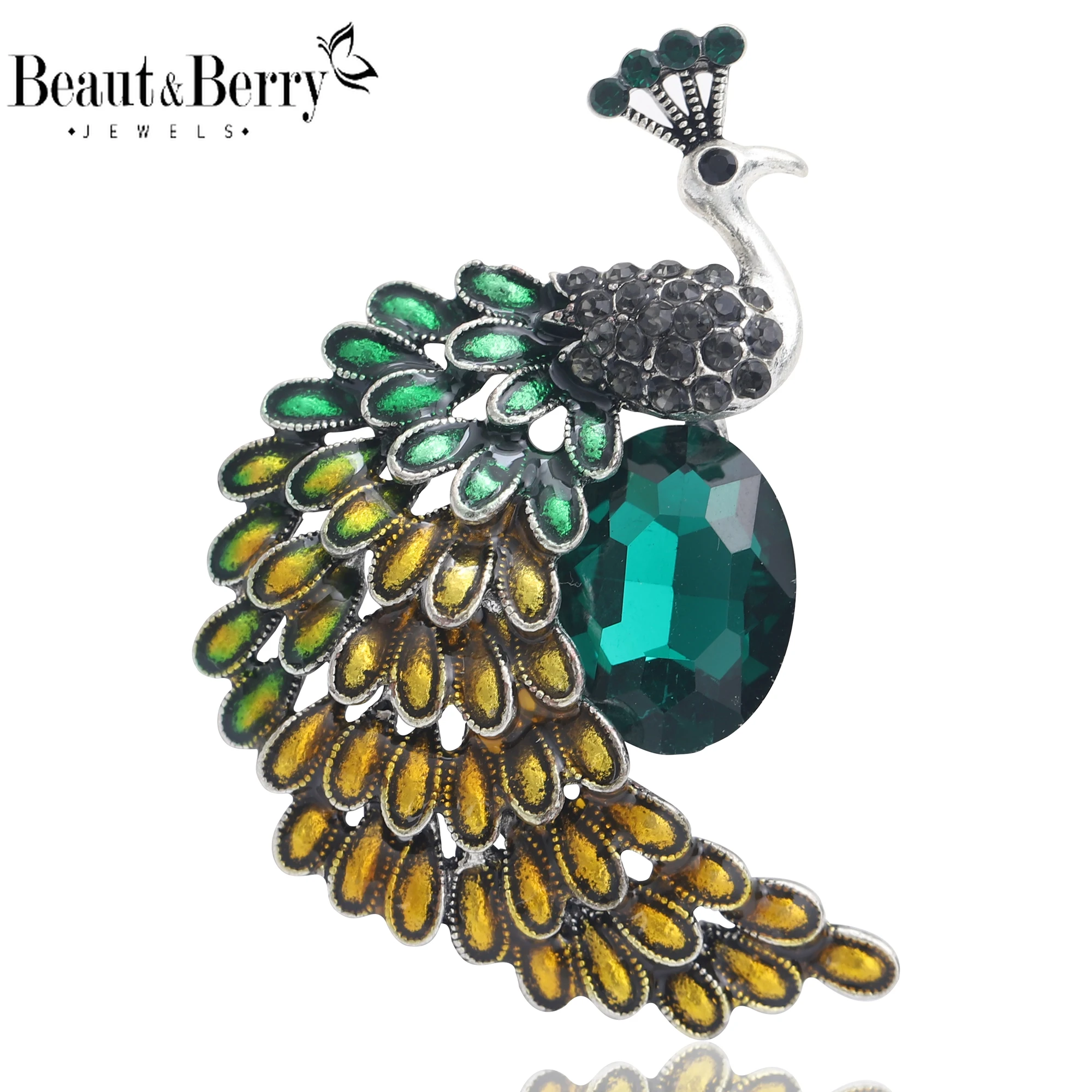 Beaut&Berry Classic Rhinestone Peacock Brooches for Women Animal Pins Casual Party Accessories New Year Gifts Friends Decoration