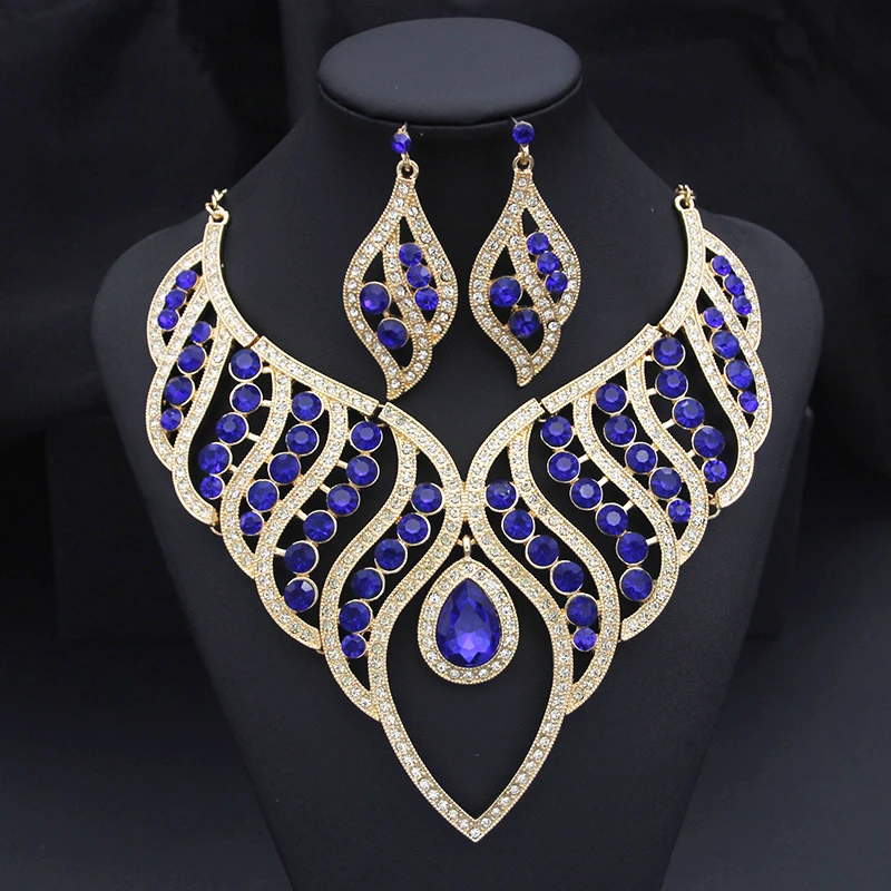 Fashion Jewelry Sets for Women Rhinestone Choker Necklace Sets for Bride Luxury Bridal Wedding Costume Jewelry Party Prom