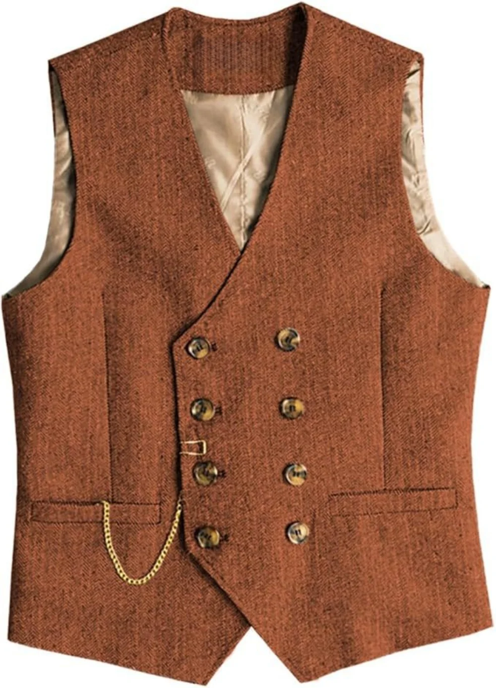 Picture 6: V Neck Men's Vest Herringbone  Double Breasted Slim Fit Men's Waistcoat For Wedding Groomsemen
