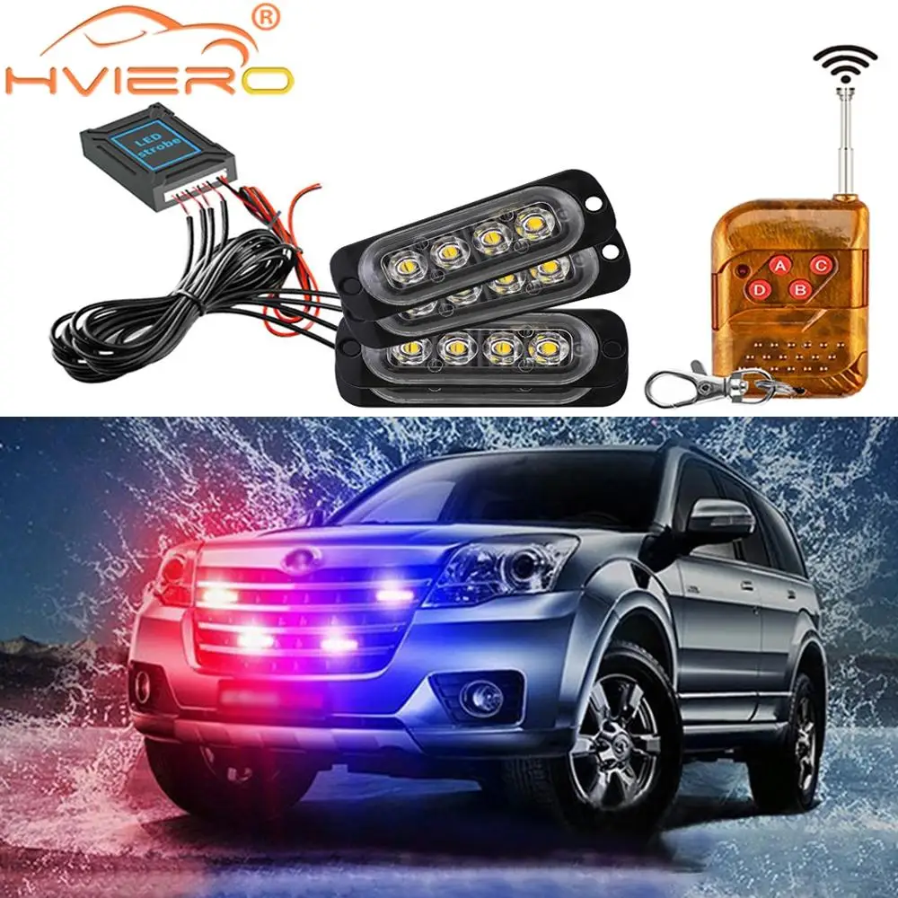 1set 4led 12/24V Wireless Emergency Strobe Light Led Police Auto Position Lamps Warning Flashing Beacons Multiple Colors Choies