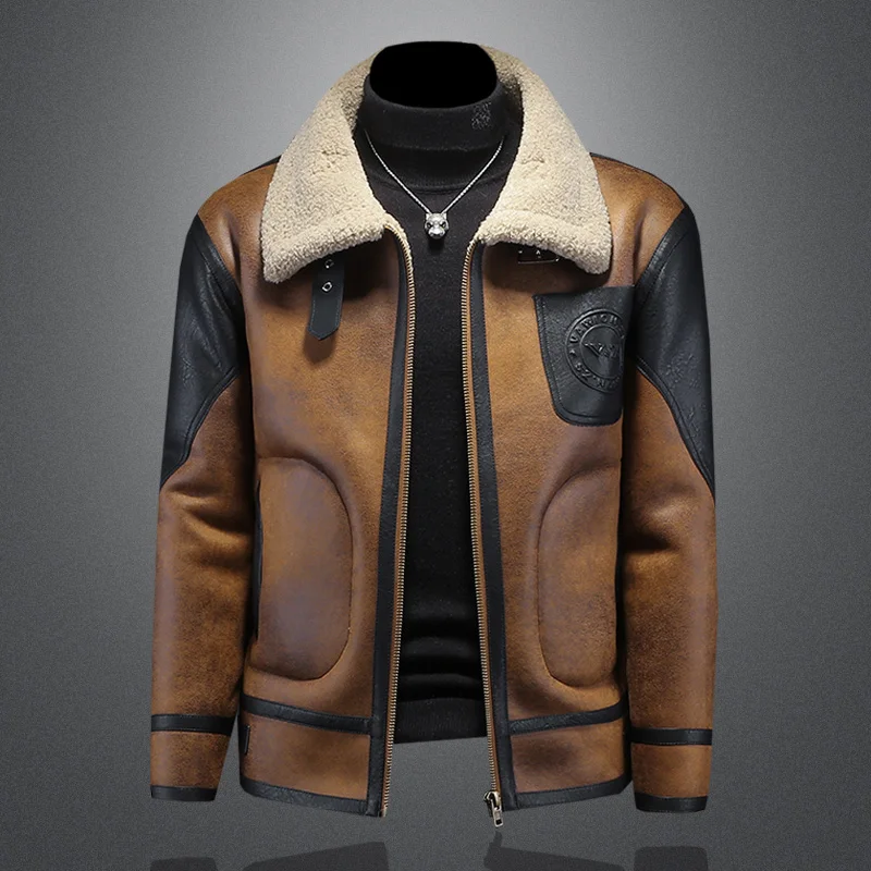 

Мужская утепленная замшевая куртка с воротником-стойкой, высококачественная, с комбинированными вставками из меха и кожи, теплая зимняя верхняя одежда