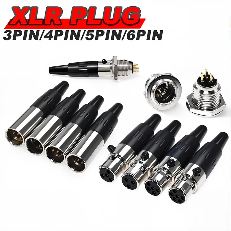 Mini XLR Female/Male Plug 3/4/5/6Pin Small XLR Female Male Socket for Cable Soldering Audio Connector for MIC Soldering Straight