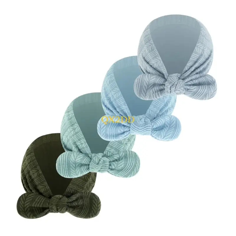 QX2D Juego 4 gorros indios para bebé, gorro fetal algodón con detalle lazo para recién nacidos, gorros elegantes para 0