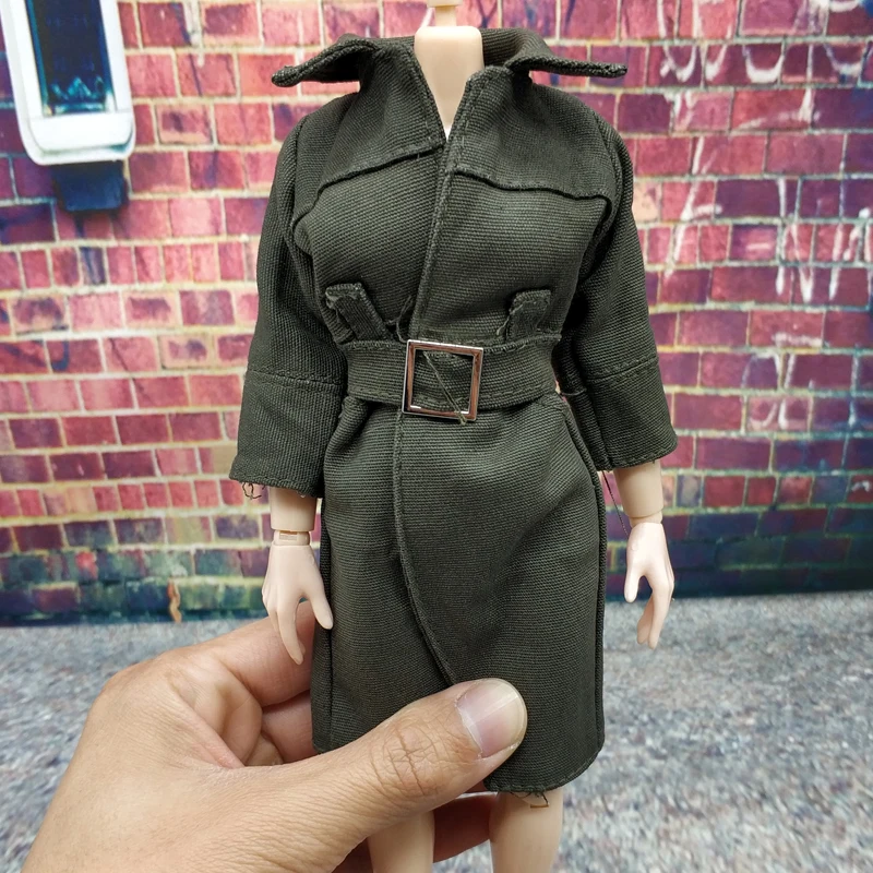 Manteau militaire long pour figurine d'action, coupe-vent, modèle de robe, document vert, beurre, femme, mode, échelle 1/6, 12 po