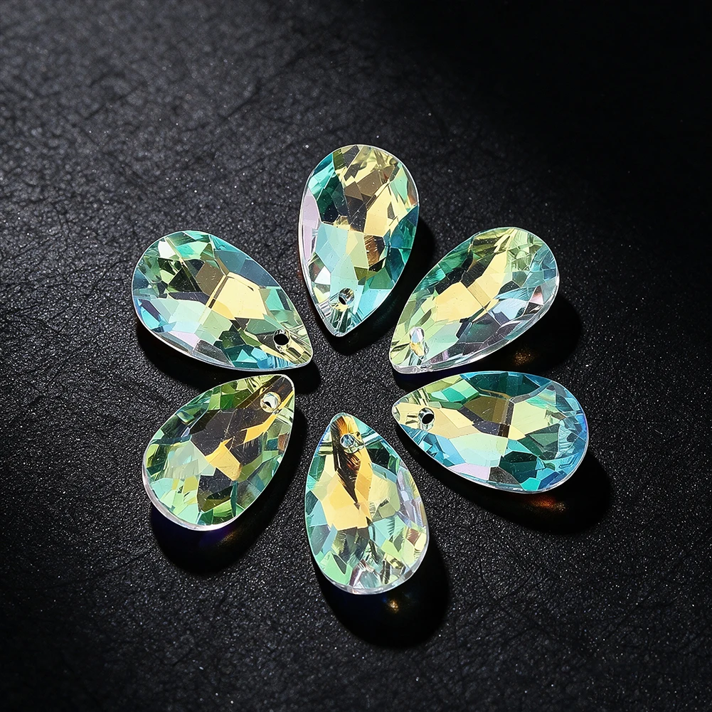 10pcs Multicolored Teardrop Shaped Angel's Tears Glass Crystal Prism 22mm Single Hole Loose Sun Catcher Wedding Chandelier Decor