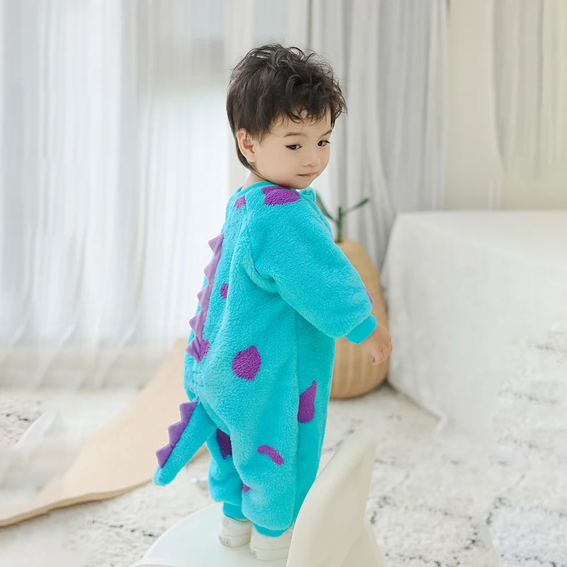 Winter Korean Baby Clothes Rompers Boys Girls Bodysuit Long Sleeved Flannel Newborn Baby Cartoon Monsters Animal Jumpsuits