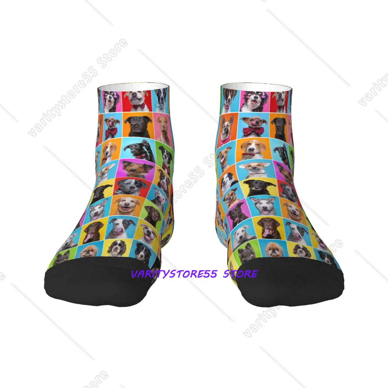 

Cute Dogs Collage Pattern Crew SocksToe Seamed Ankle Cushioned Breathable Athletic Crew Sports Socks