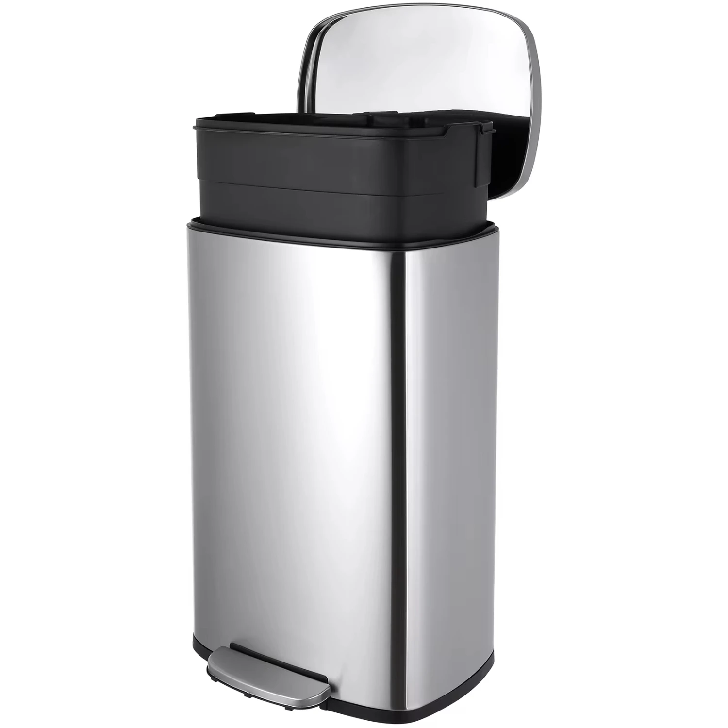 AOOU 13.2 Gallon Step Trash Can, Stainless Steel Garbage Bin, Soft-Close Rubbish Bin with Removable Plastic Inner Bucket, Finger